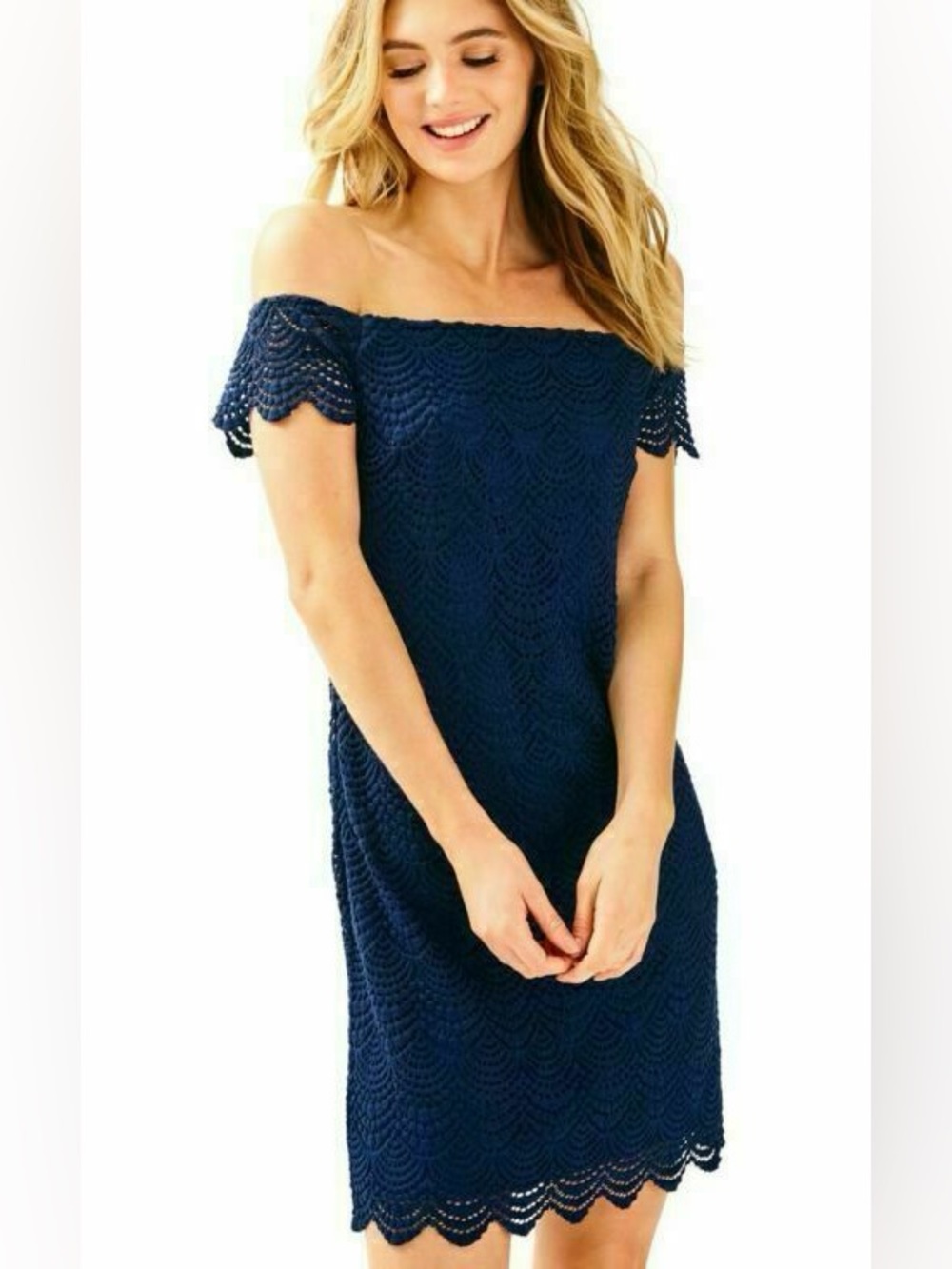 Lilly Pulitzer Navy Blue Scalloped Lace Shift Dress Size XL